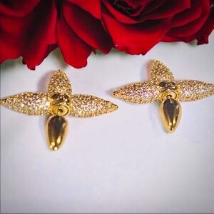 GORGEOUS Louisette Gold Metal Crystal earrings - Monogram studs - tarnish PROOF!